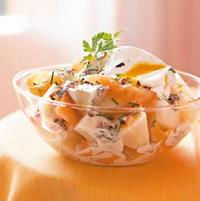 Salade tiède de la mer, topinambour et œuf poché Salade tiède de la mer, topinambour et œuf poché